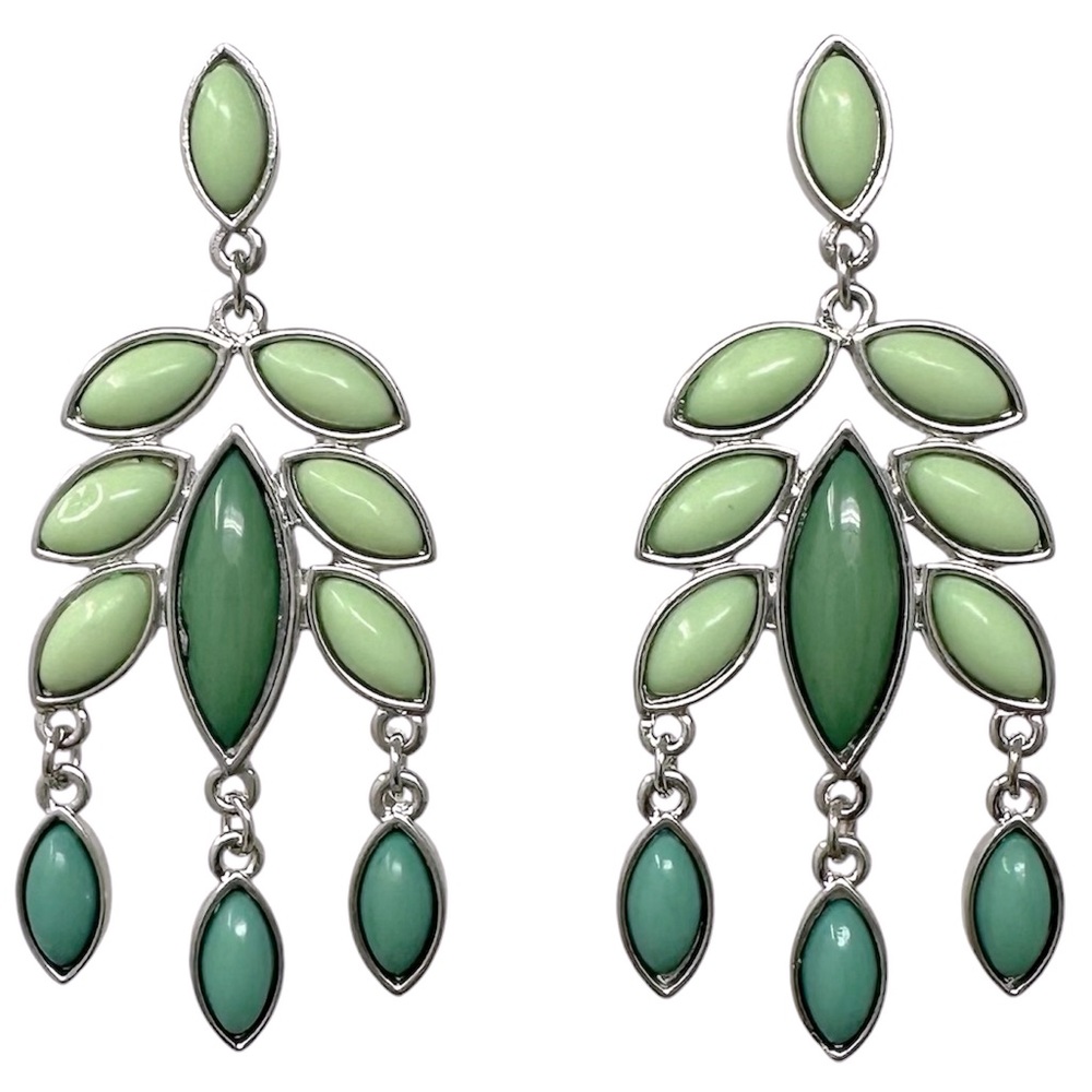 Green Tones Chandelier Statement Post Drop Earrings